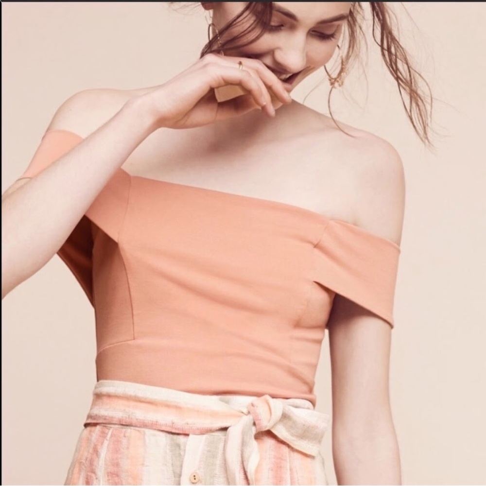 Anthropologie Deletta Blush Pink Ponte Off-The-Shoulder Crop Top